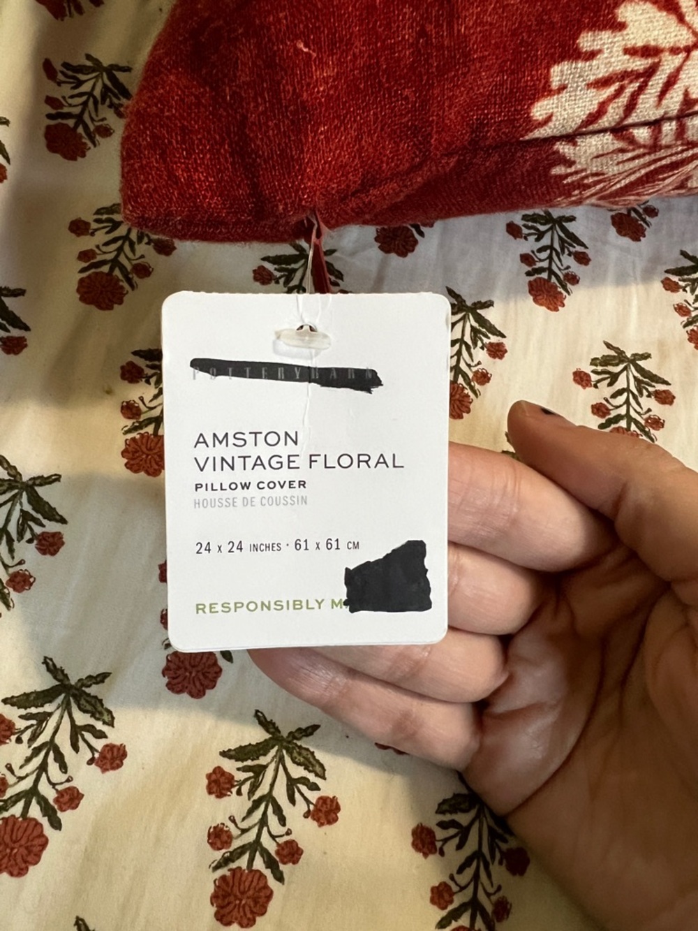 NWT Pottery Barn 100% Linen Amston Vintage Floral Printed Pillow with Insert - Picture 4 of 7